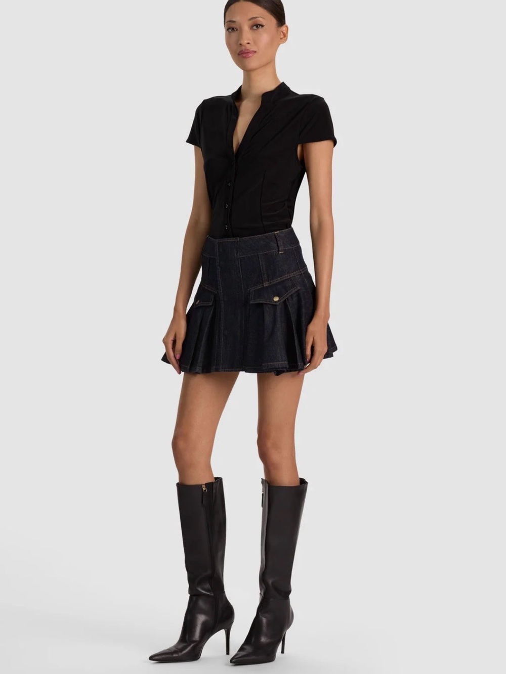 Alice and Olivia Trinity Denim Ruffle Skirt